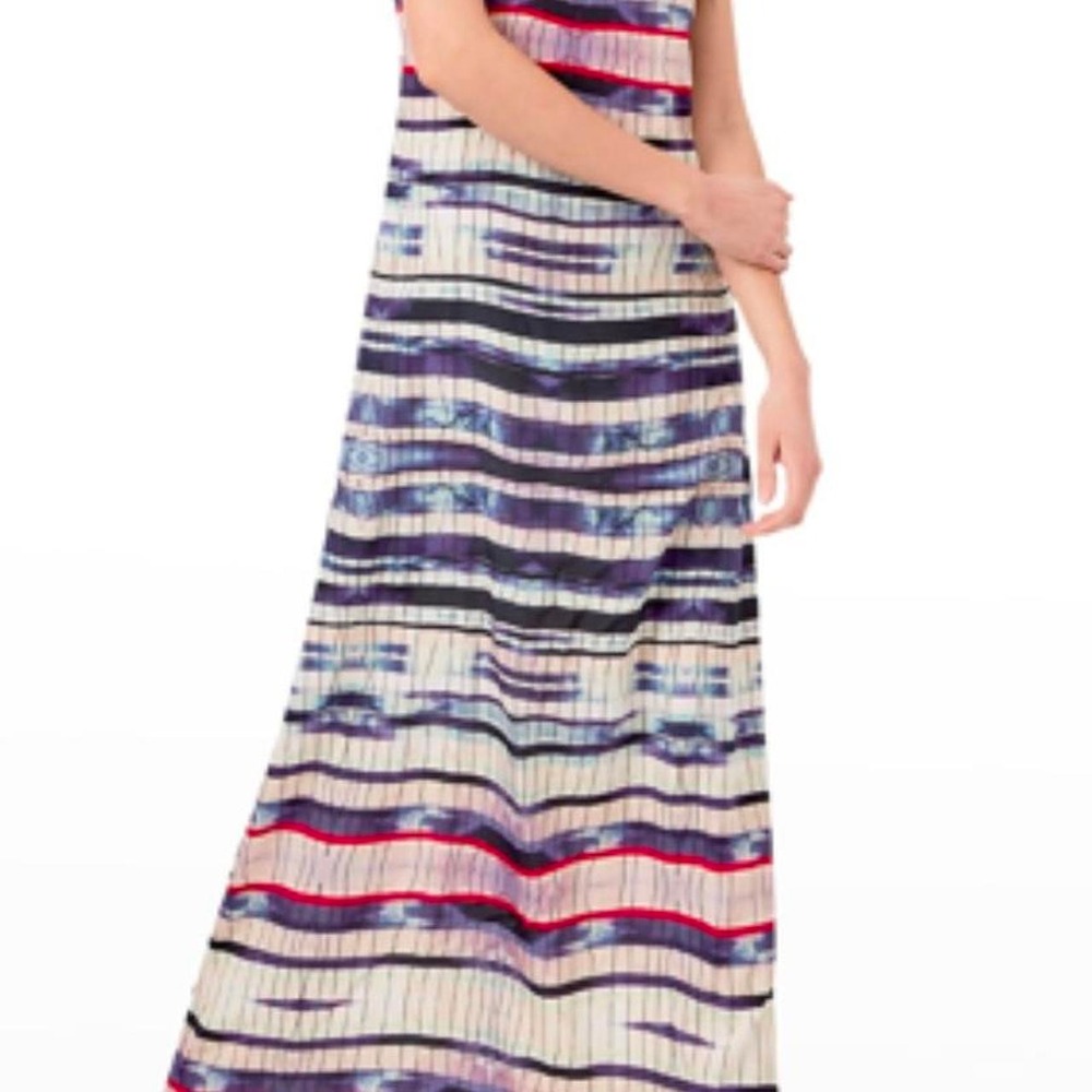 AS by DF 100% Silk Maxi Dress Purple Geometric Print V-Neck Size S